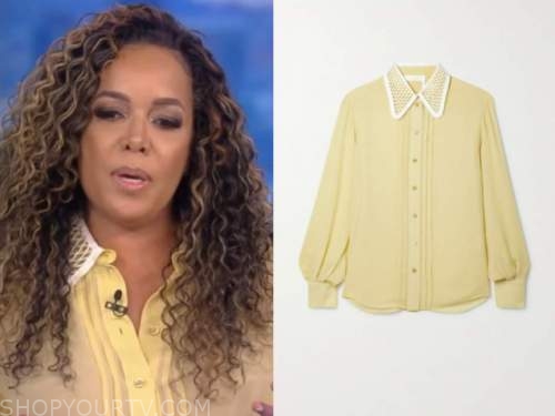 sunny hostin, the view, yellow crochet collar blouse