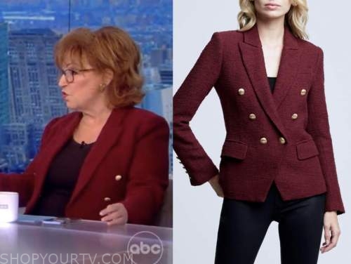 the view, joy behar, burgundy tweed double breasted jacket