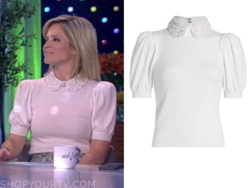Sara haines, the view, white pearl collar short sleeve sweater