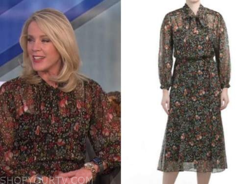 The Talk: November 2021 Deborah Norville's Floral Pleated Tie Neck Midi ...