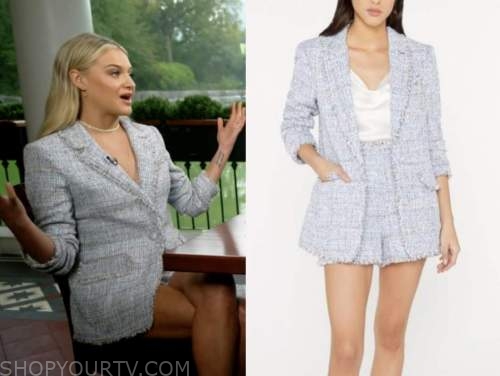 Kelsea Ballerini, blue tweed blazer and shorts, cbs mornings