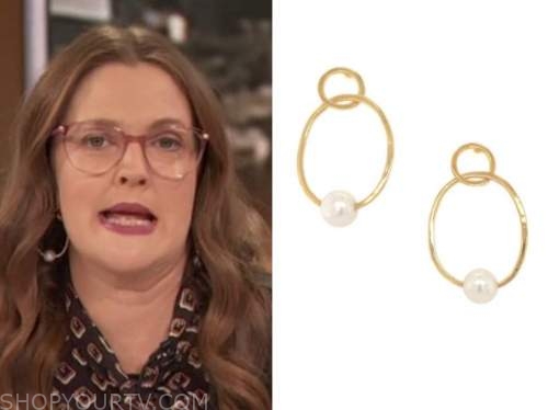 drew barrymore, drew barrymore show, pearl hoop earrings