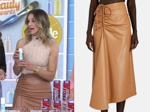 Andrea lavinthal, ruched leather tan skirt, the today show