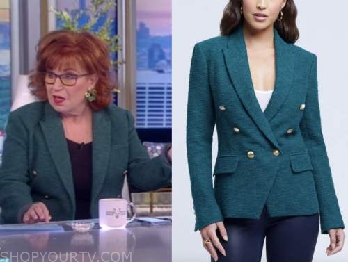 joy behar, the view, teal green tweed double breasted blazer