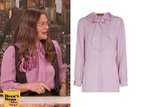 drew barrymore, drew barrymore show, pink purple ruffle blouse