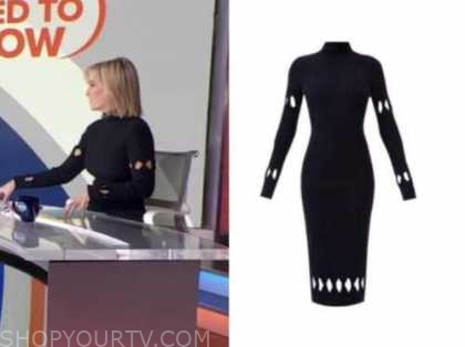 Good Morning America, dr. Jennifer Ashton, navy blue ribbed knit cutout dress