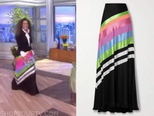 sunny hostin, the view, diagonal stripe maxi skirt