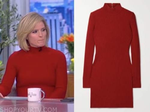 Sara haines, the view, red ribbed knit dress