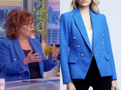 the view, joy behar, blue tweed double breasted blazer