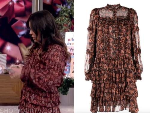 the view, Gretta Monahan, graphic print ruffle tiered dress