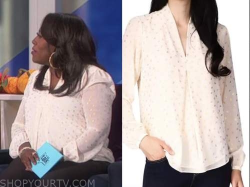 Sheryl underwood, the talk, white and gold metallic dot blouse top