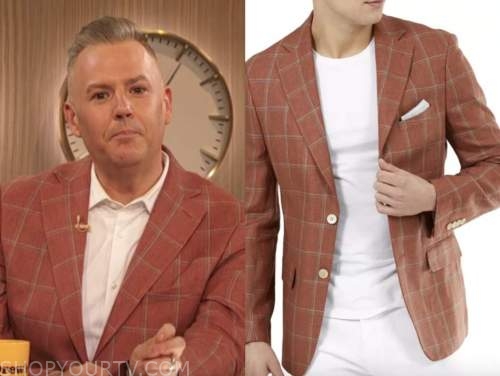 ross Mathews, drew barrymore show, rust grid blazer jacket