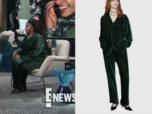 E! news, daily pop, ester dean, green velvet shirt and pants