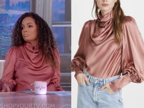 sunny hostin, the view, rose pink cowl satin blouse