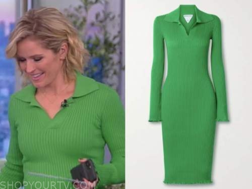 Sara haines, the view, green ribbed knit polo dress