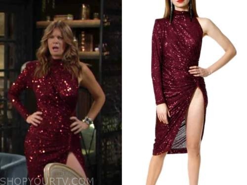 the young and the restless, Phyllis newman, Michelle stafford, burgundy red sequin dress