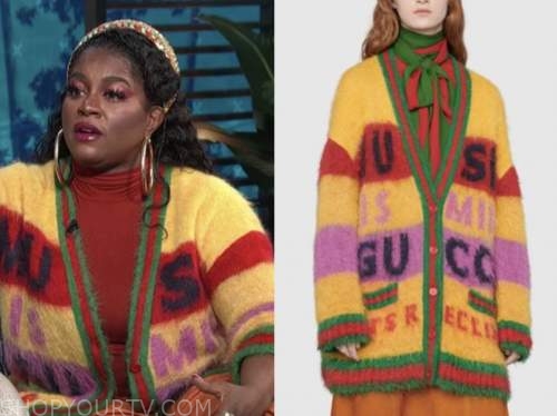 ester dean, E! news, daily pop, yellow printed mohair cardigan sweater