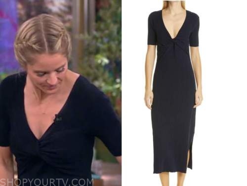 the view, navy blue twist midi dress, Sara haines