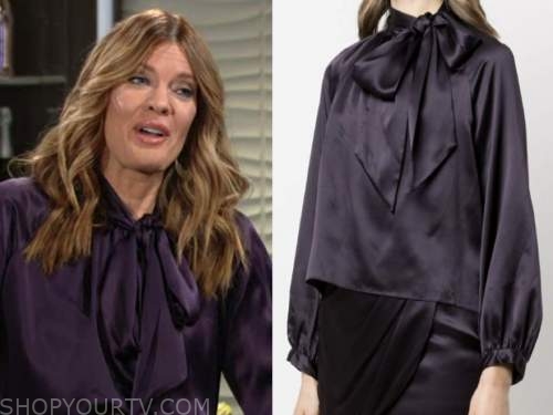the young and the restless, purple tie neck blouse, Michelle stafford, Phyllis newman