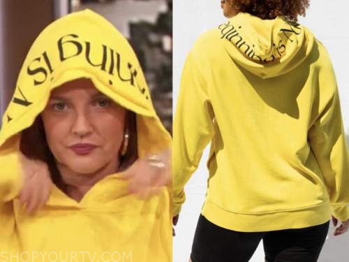 drew barrymore, drew barrymore show, yellow hoodie