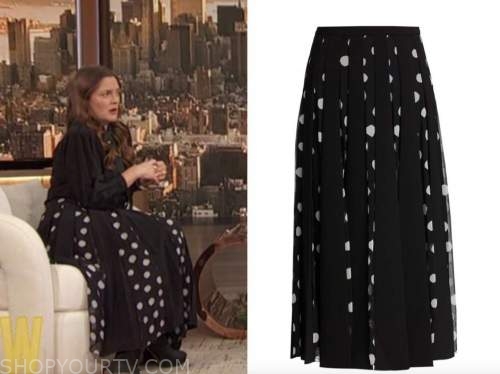 drew barrymore, polka dot pleated skirt, drew barrymore show