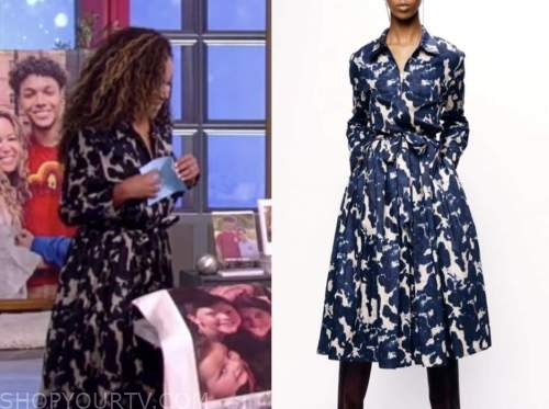 sunny hostin, the view, blue printed shirt dress