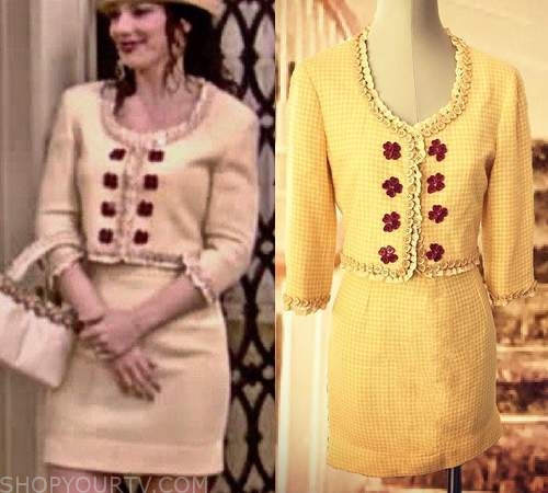 Moschino skirt suit with heart shaped buttons worn by Fran Fine (Fran  Drescher) as seen in The Nanny TV show wardrobe (Season 6 Episode 22)