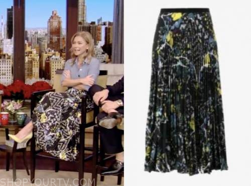 kelly ripa, live with kelly and ryan, black printed pleated skirt