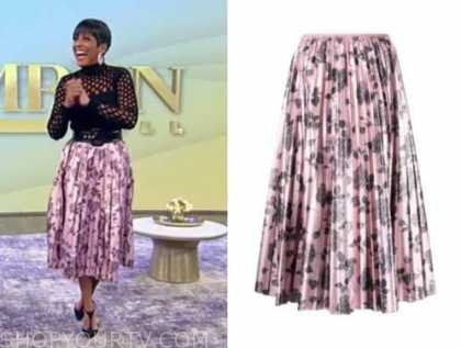 tamron hall, tamron hall show, pink floral metallic pleated skirt