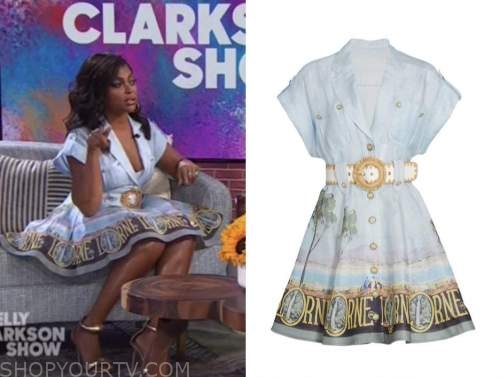 taraji p. henson, the kelly clarkson show, blue printed dress