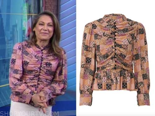 good morning america, orange patchwork blouse, ginger zee