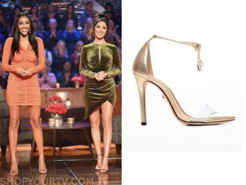 tayshia adams, the bachelorette, gold ankle tie sandals