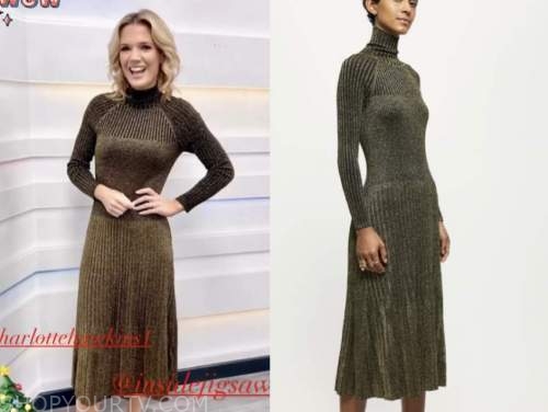 charlotte hawkins, good morning britain, gold knit turtleneck midi dress