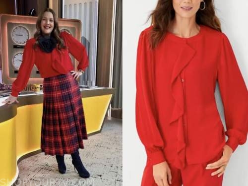 drew barrymore, drew barrymore show, red ruffle blouse