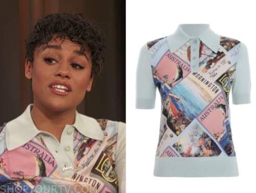 ariana debose, drew barrymore show, postcard knit polo shirt