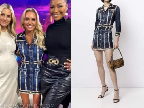 caroline bryan, E! news, daily pop, denim studded shirt dress