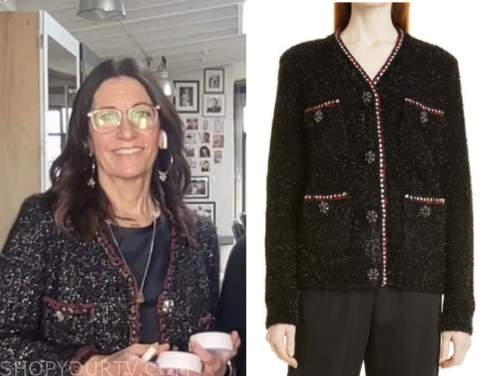 the today show, bobbi brown, black metallic contrast trim cardigan