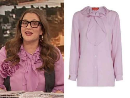 drew barrymore, drew barrymore show, purple ruffle blouse