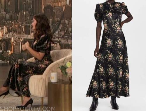 kristin davis, drew barrymore show, black floral dress