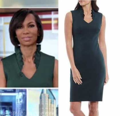 harris faulkner, outnumbered, green ruffle sheath dress