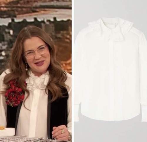 drew barrymore show, drew barrymore, white lace collar blouse