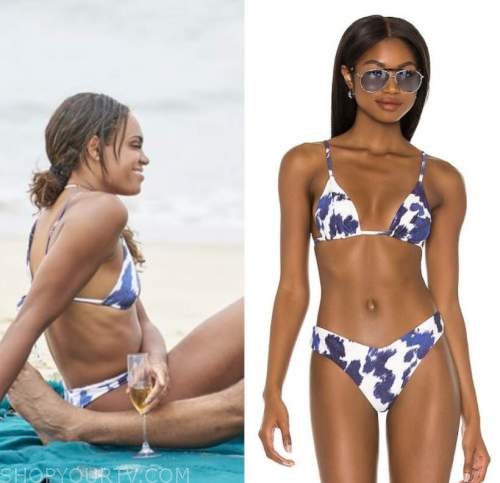 michelle young, the bachelorette, blue and white printed bikini