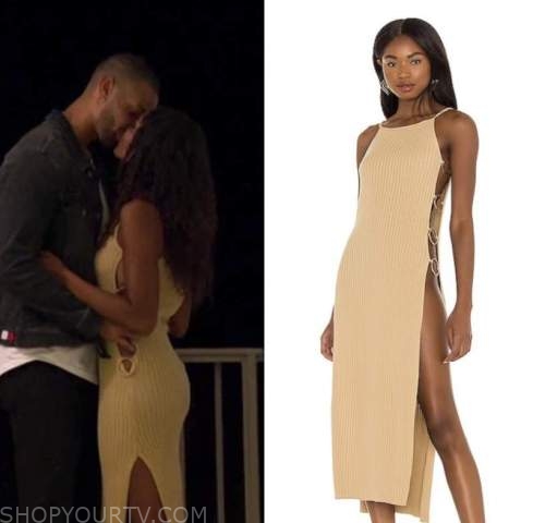 michelle young, the bachelorette, beige knit cutout dress