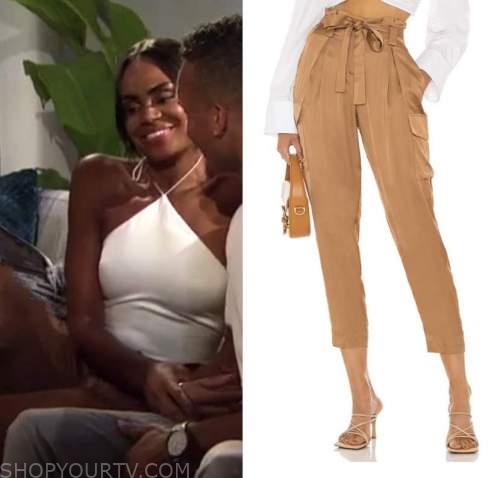 michelle young, the bachelorette, camel brown paperbag cargo pants, finale