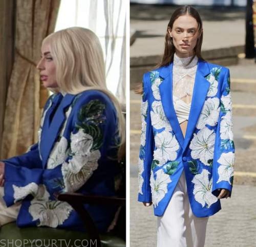 lady gaga, blue floral sequin blazer, good morning america