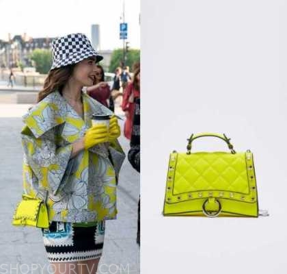 Emily in Paris: Season 2 Episode 3 Emily's Yellow Woven Leather Handle Bag