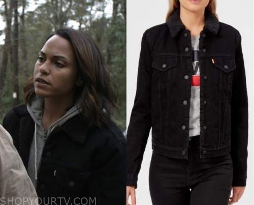 Hightown: Season 2 Episode 10 Jackie's Black Sherpa Collar Denim Jacket ...