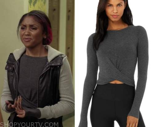 All American: Season 4 Episode 7 Jen's Grey Long Sleeve Twist Front Top ...