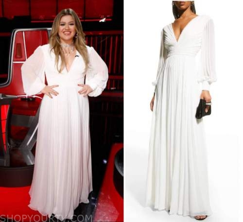 The Voice: Season 21 Kelly's White V Neck Maxi Gown | Shop Your TV