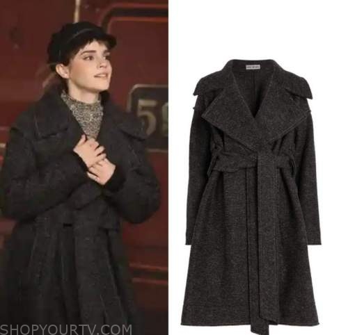 emma watson, grey wool wrap coat, hermione granger, harry potter 20th anniversary special: return to hogwarts